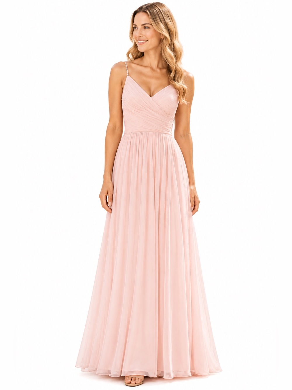 Jenny Packham Blush Chiffon Pleated Maxi Formal Gown Size 0 NWOT
